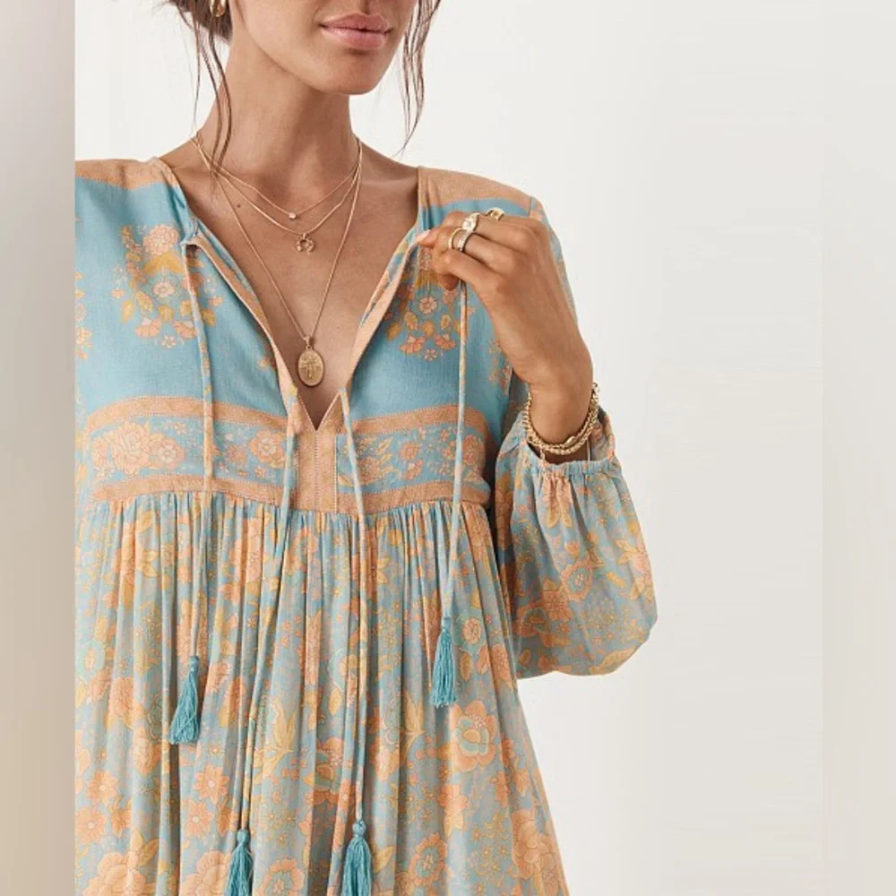Spell & the Gypsy Collective Juniper Boho Midi Dress Eggshell Blue M Medium 6 8 - Picture 3 of 15